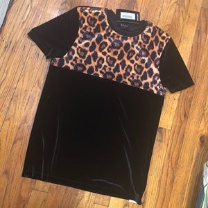 Boohoo Party Leopard Velour Panel T-Shirt Sz S